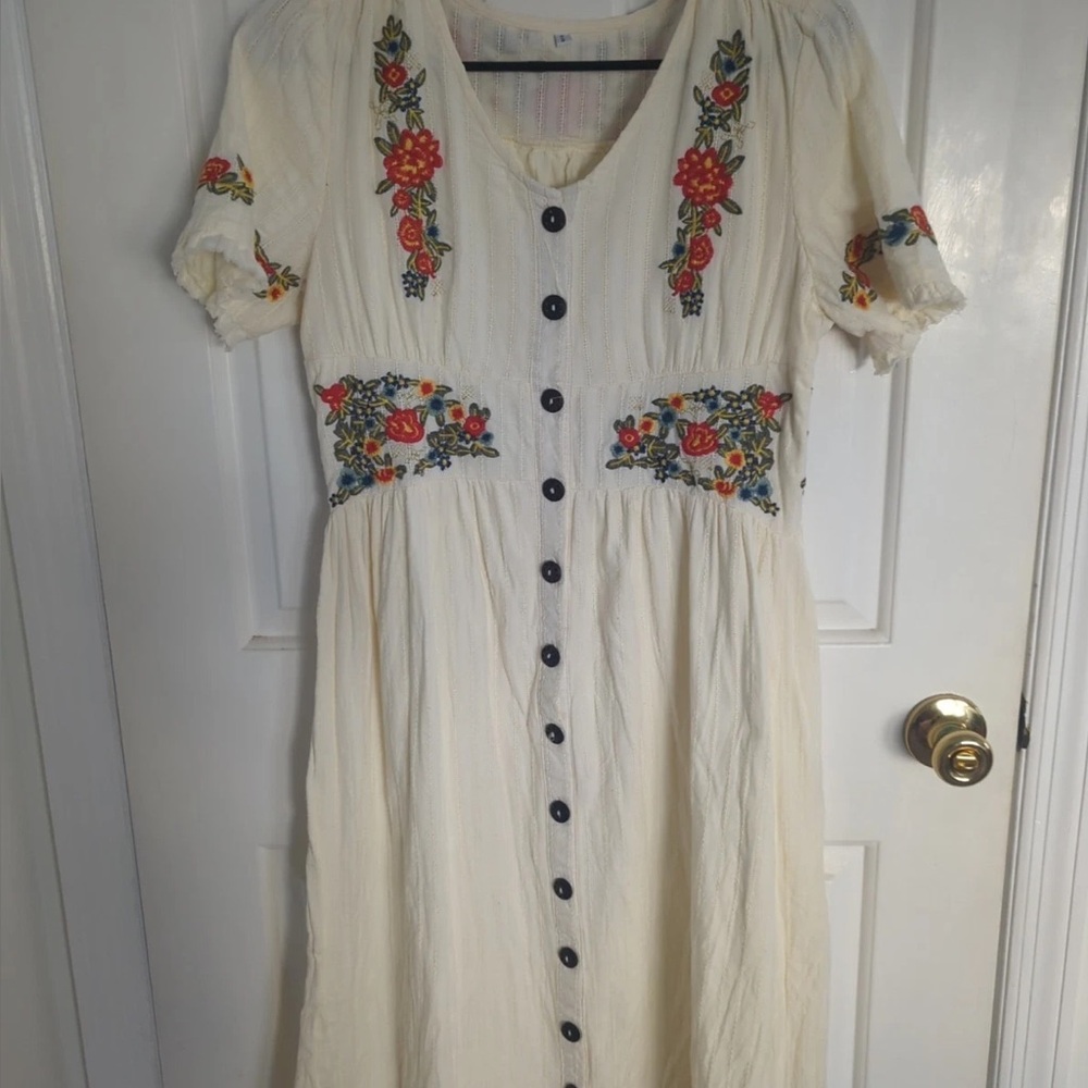 Roolee Multicolored Buttoned Puff Sleeve Sundress